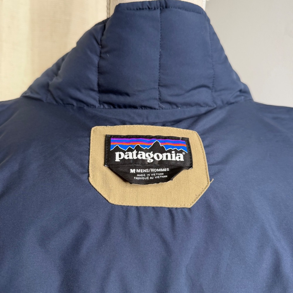 Patagonia Bivy Down Jacket Quilted Colorblock Tan Navy Men's Size M STY28321 - Picture 9 of 11